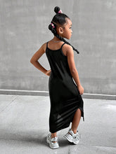 Streecool Kids Young Girl Black Camisole Split Hem Fitted Waist Summer Dress, Stylish & Chic